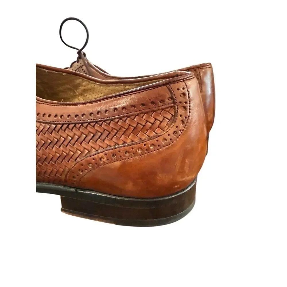 Mezlan Men's Woven Brown Leather Cap Toe Oxford Dress Shoes Size 8W Weaved